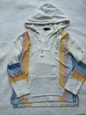 Ocean Drive Cream Hooded Pullover with Mustard, Blue & Dusty Rose Stripes